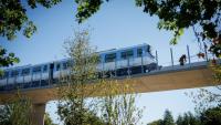Une rame de métro de la future ligne 18 du Grand Paris Express, en essai sur la portion comprise entre les gares de Massy-Palaiseau et Christ de Saclay, le 4 septembre 2026.