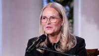 La princesse héritière de Norvège, Mette-Marit, prend la parole lors d'une conférence au Palais royal d'Oslo, en Norvège, le 23 avril 2026