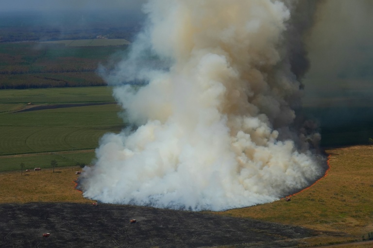 Vue aérienne de feu de forêt à Arès, près du bassin d'Arcachon (Gironde), le 28 juillet 2026.