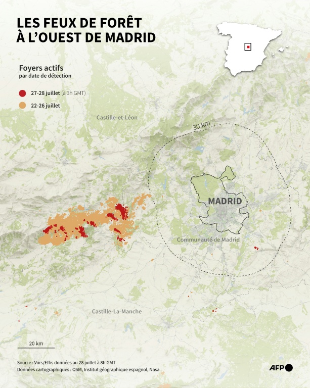 Les feux de forêt à l'ouest de Madrid