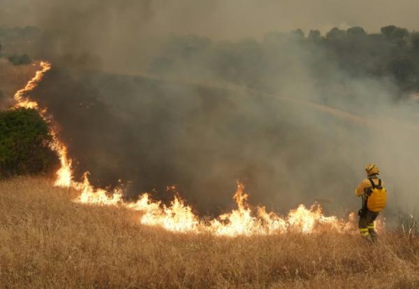 Feu de broussailles à Cebreros, à l'ouest de Madrid, le 24 juillet 2026