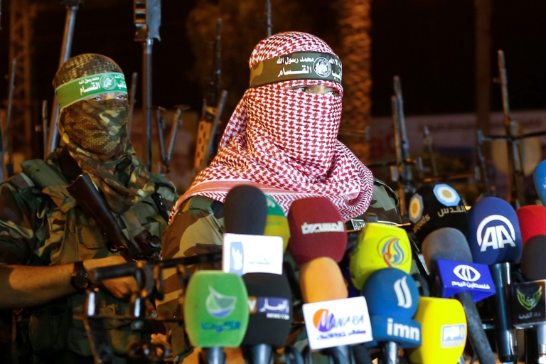 Le porte-parole de la branche armée du mouvement islamiste palestinien Hamas, Abou Obeida, fait un discours à Gaza-ville, le 8 juin 2015