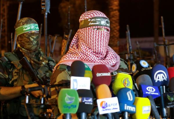 Le porte-parole de la branche armée du mouvement islamiste palestinien Hamas, Abou Obeida, fait un discours à Gaza-ville, le 8 juin 2015
