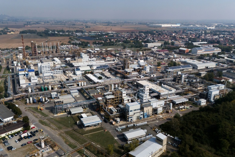 Vue aérienne du site industriel Syensqo, à Spinetta Marengo, dans le nord de l'Italie, le 29 septembre 2026