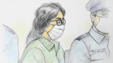 Ce croquis d'audience réalisé par Masato Yamashita le 30 septembre 2020 montre Takahiro Shiraishi, lors de son premier procès au tribunal de district de Tachikawa à Tokyo