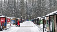 Les mobil-homes du village olympique des Jeux de Milan Cortina, le 3 février 2026 à Cortina d'Ampezzo 