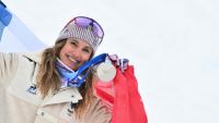 Emily Harrop médaillée d'argent en ski-alpinisme à Bormio lors des Jeux de Milan Cortina, le 19 février 2026 