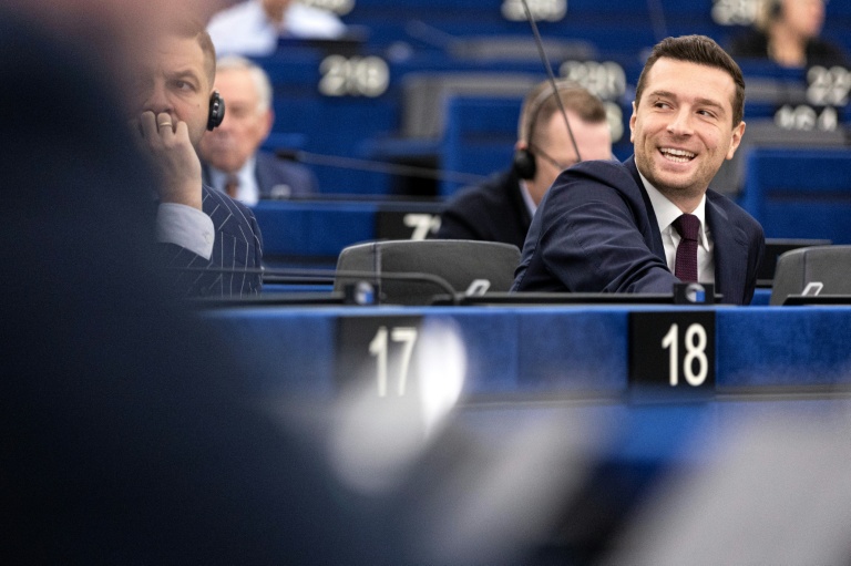 Le président du Rassemblement national (RN) Jordan Bardella, le 20 octobre 2026 lors d'une session plénière du Parlement européen à Strasbourg