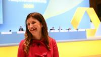 La présidente du directoire de Commerzbank Bettina Orlopp lors de l'AG d'actionnaires à Wiesbaden, le 20 mai 2020