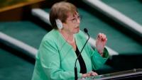 L'ancienne présidente du Chili et candidate au poste de secrétaire générale des Nations unies, Michelle Bachelet, prend la parole lors d'un débat durant une séance plénière de l'Assemblée générale de l'ONU à New York, le 23 juillet 2026