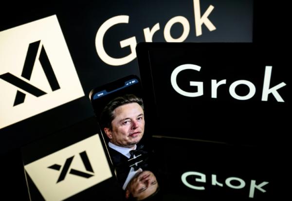 Logo de Grok, le robot d'intelligence artificielle,  développé par xAI.