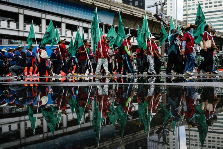 Des manifestants opoosés au FMI et à la Banque mondiale à Bangkok, le 16 octobre 2026, en Thaïlande