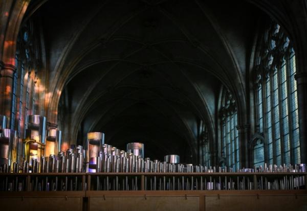 Les tuyaux du nouvel orgue de la cathédrale Saint-Guy à Prague, le 5 novembre 2025 en République tchèque
