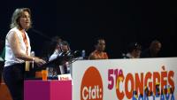 La secrétaire générale de la CFDT Marylise Léon s'exprime à l'ouverture du congrès du syndicat le 22 juin 2026 à Bordeaux