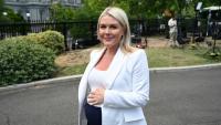 La porte-parole de la Maison Blanche, Karoline Leavitt, enceinte de son deuxième enfant, le 24 avril 2026 à Washington