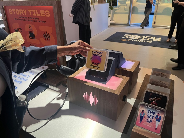 Les cartouches à écouter à la Audible Story House à New York, le 30 avril 2026
