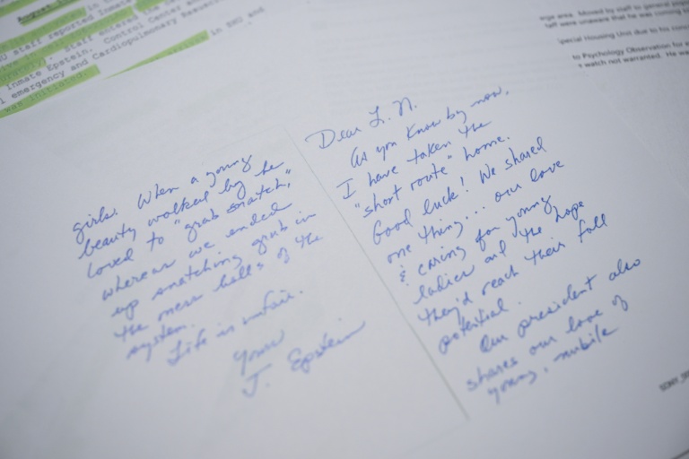 Un des documents publiés mardi par le gouvernement américain concernant l'affaire Epstein, le 23 décembre 2025 à Washington