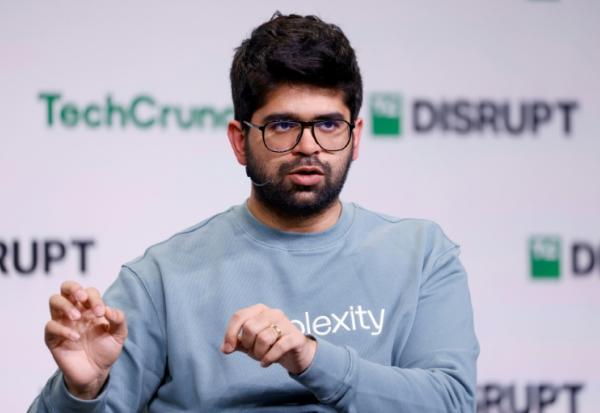 Aravind Srinivas, cofondateur et PDG de la start-up d'IA Perplexity, lors du TechCrunch Disrupt, le 30 octobre 2024 à San Francisco, en Californie