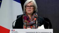 La ministre des Armées, Catherine Vautrin, lors d'une conférence de presse à l'occasion du lancement de la campagne nationale de recrutement pour le nouveau service militaire national, le 12 janvier 2026 à Paris