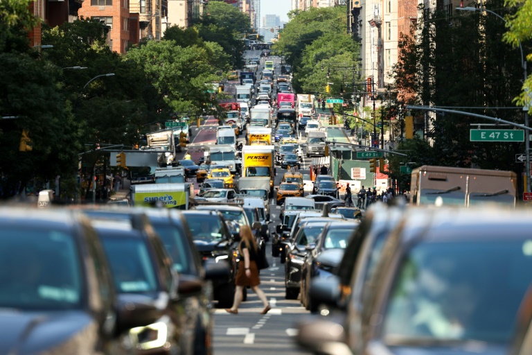 Embouteillage dans le quartier de Manhattan, le 29 juillet 2025 à New York