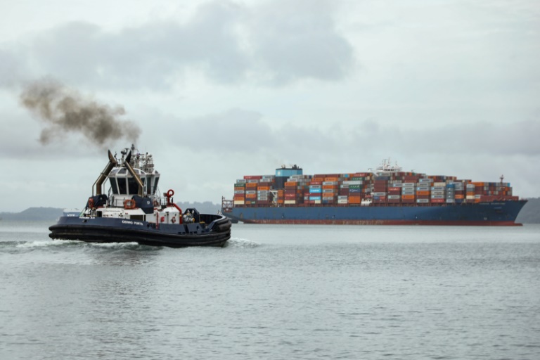 Un porte-conteneurs traverse le canal de Panama le 15 août 2025
