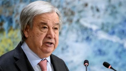 Le secrétaire général de l'ONU Antonio Guterres à Genève le 23 février 2026