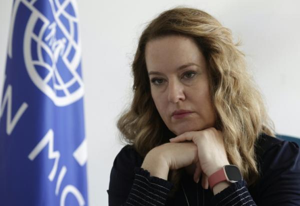 Amy Pope, directrice générale de l'Organisation internationale pour les migrations de l'ONU (OIM), le 21 octobre 2025, à Rabat au Maroc