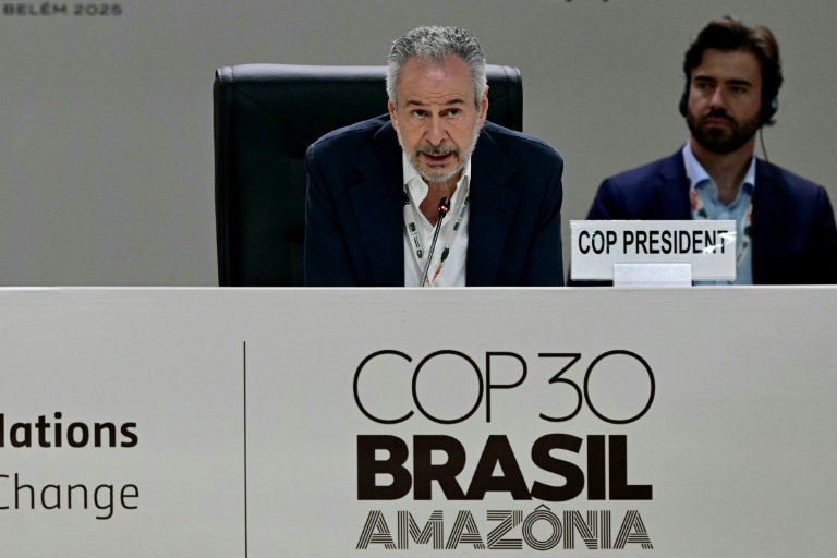 Le président de la COP30 Andre Correa do Lago lors de la session plénière à Belém au BGrésil le 21 novembre 2025