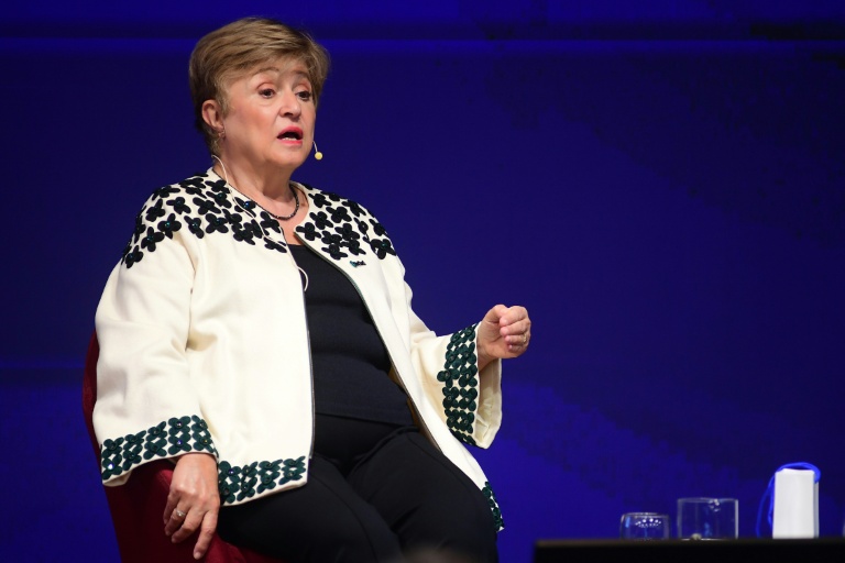 La cheffe du Fonds monétaire international (FMI) Kristalina Georgieva, lors d'une conférence organisée par la banque centrale de l'Uruguay à Montevideo le 30 juillet 2026