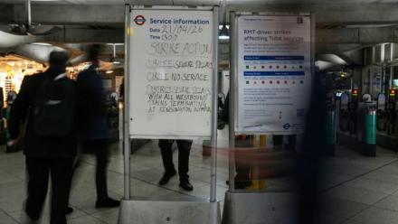 La station de métro Westminster dans le centre de Londres, le 21 avril 2024, nouvelle journée de grève à l'appel des conducteurs