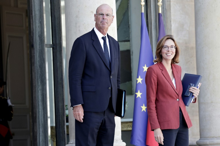 Le ministre de l'Economie Eric Lombard et la ministre des Comptes publics Amélie de Montchalin, à l'Elysée à Paris, le 27 août 2025