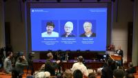 Le trio vainqueur du prix Nobel de médecine, à Stockholm, le 5 octobre 2026