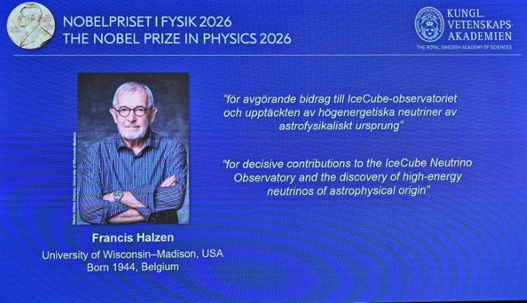Une photo du lauréat du prix Nobel de Physique, édition 2026, Francis Halzen, à Stockholm, le 6 octobre 2026