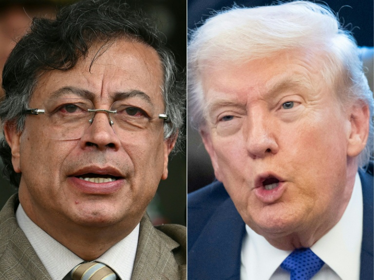 Combo du président colombien Gustavo Petro (à gauche), le 13 novembre 2025 à Bogota, et de son homologue américain Donald Trump, le 2 février 2026 à Washington

