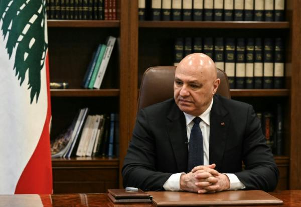 Le président libanais Joseph Aoun lors d'un entretien exclusif à l'AFP au palais présidentiel de Beyrouth, le 15 septembre 2026