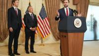 Conférence de presse du vice-président américain JD Vance, en présence du gendre de Donald Trump Jared Kushner et de l'émissaire spécial américain Steve Witkoff à Islamabad le 12 avril 2026