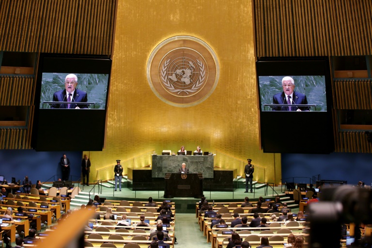 Le président de l'Autorité palestinienne, Mahmoud Abbas à la tribune de l'Assemblée générale de l'ONU, le 26 septembre 2024 à New York