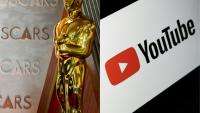 Une statuette des Oscars et le logo de YouTube dans un combo monté par l'AFP le 17 décembre 2025