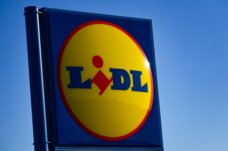 Logo Lidl, à Valras-Plage, dans l'Hérault, le 30 mars 2025.