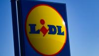 Logo Lidl, à Valras-Plage, dans l'Hérault, le 30 mars 2025.