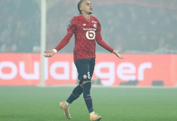 Ethan Mbappé auteur du but de la victoire pour Lille face à Marseille, le 5 décembre 2025 au stade Pierre-Mauroy