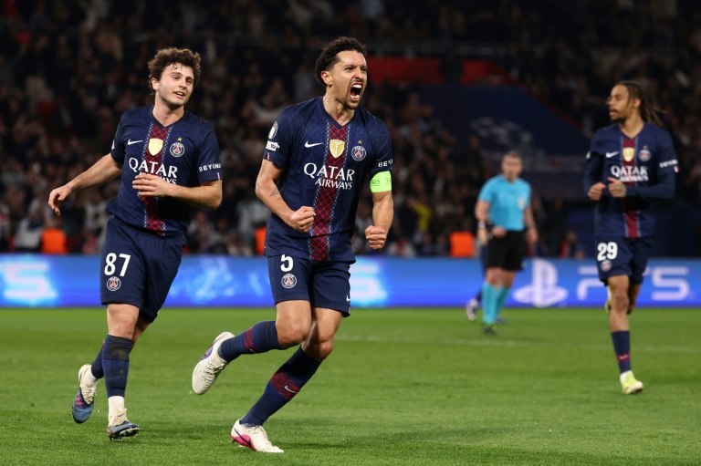 Le capitaine du PSG Marquinhos (c) buteur contre Monaco, le 25 février 2026 au Parc des Princes