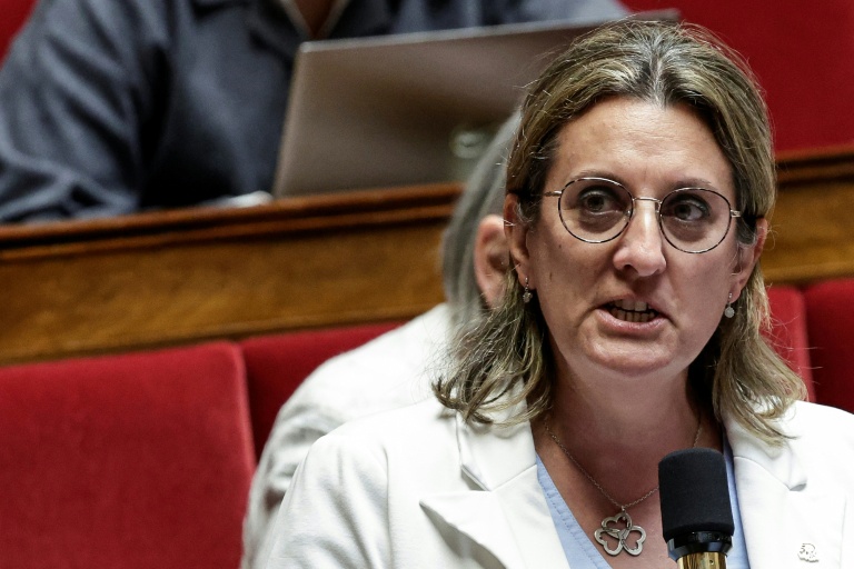 Perrine Goulet, députée des Démocrates, prend la parole lors d'une séance de questions au gouvernement à l'Assemblée nationale, à Paris, le 24 mars 2026