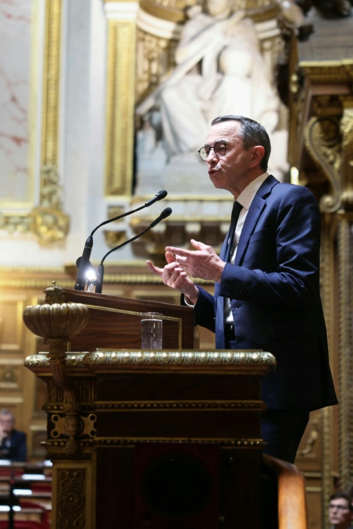 Le patron des Républicains Bruno Retailleau prononce un discours sur la réforme de la fin de vie au Sénat à Paris le 20 janvier 2025