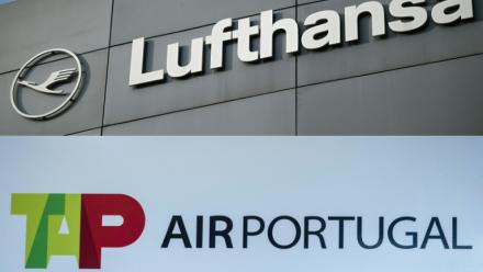 Combo des logos des compagnies aériennes Lufthansa et TAP Air Portugal créé le 14 octobre 2026