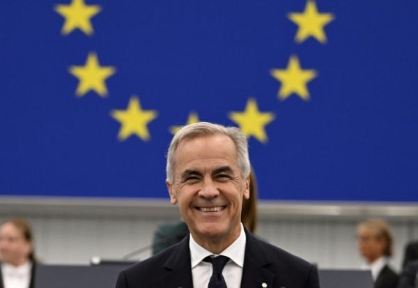 Le Premier ministre canadien Mark Carney lors de son discours devant le Parlement européen à Strasbourg (France), le 17 septembre 