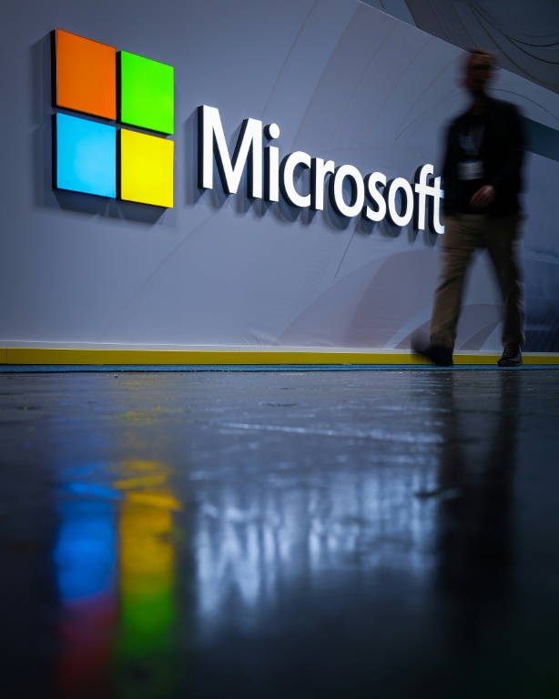 Logo Microsoft au Salon de Hanovre, dans le nord de l'Allemagne, le 31 mars 2025.