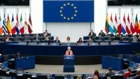 La présidente de la Commission européenne, Ursula von der Leyen, lors d'une session plénière au Parlement européen, le 20 mai 2026 à Strasbourg, dans le Bas-Rhin