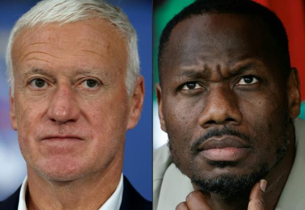 Combinaison d'images créée le 14 juin 2026 avec à gauche  l'entraîneur de l'équipe de France de football Didier Deschamps à Villeneuve-d'Ascq, dans le Nord, le 8 juin 2026, et à gauche l'entraîneur de l'équipe de football du Sénégal Pape Thiaw, à Tanger au Maroc le 3 janvier 2026