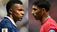 Duel très attendu entre le capitaine des Bleus Kylian Mbappé (à gauche), le 16 juin 2026 à East Rutherford, et son homologue du Maroc Achraf Hakimi, le 24 juin 2026 à Atlanta 